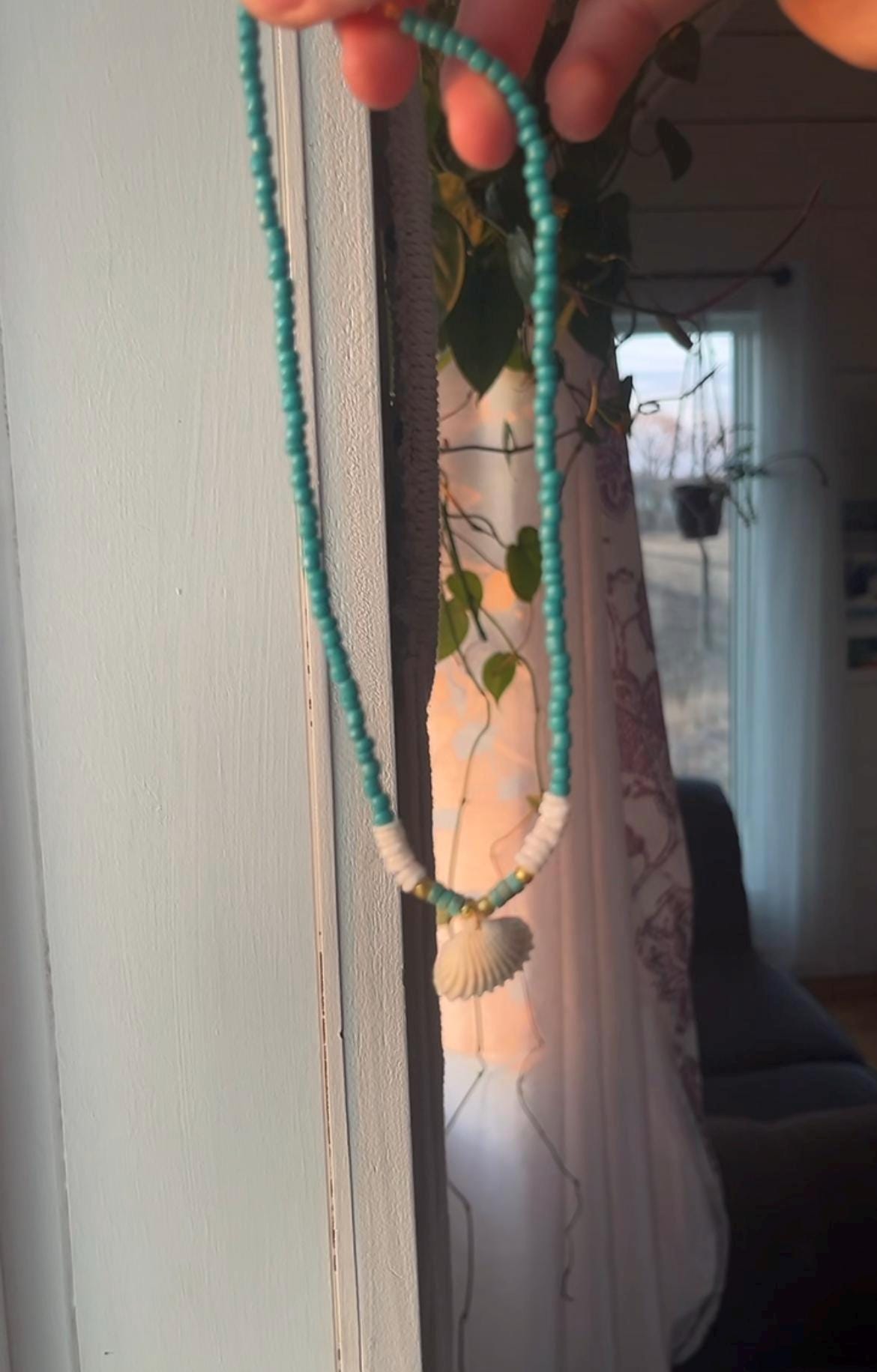 Blue Lagoon Seashell Necklace | Natural stone & glass bead necklace | Summer Beach Jewlery | That Girl Necklace My Store