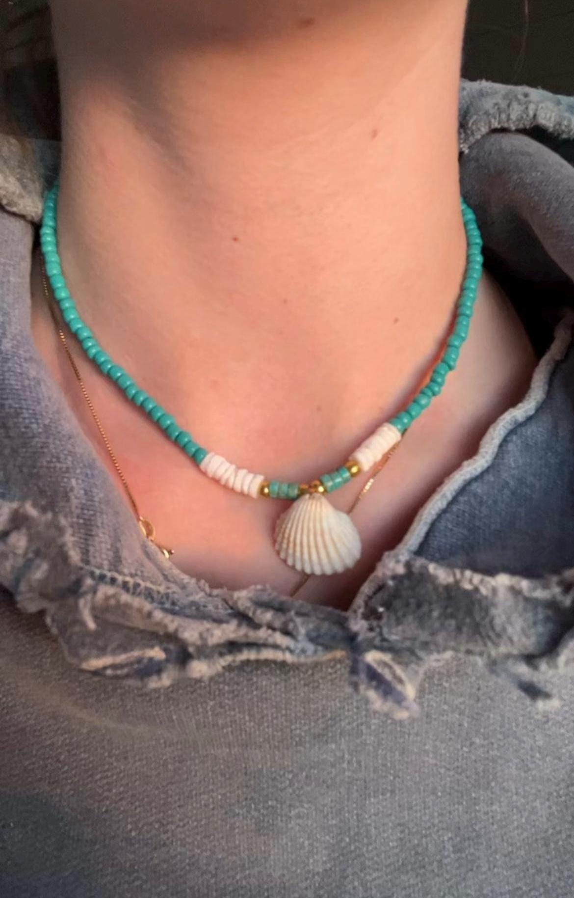 Blue Lagoon Seashell Necklace | Natural stone & glass bead necklace | Summer Beach Jewlery | That Girl Necklace My Store