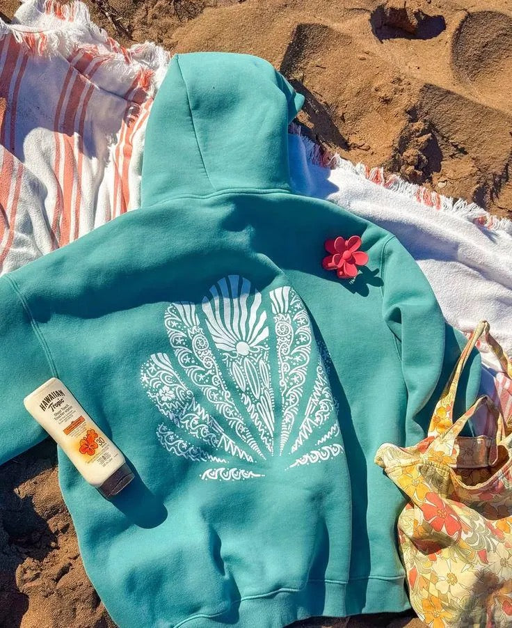 Teal Seashell Hand Drawn Hoodie