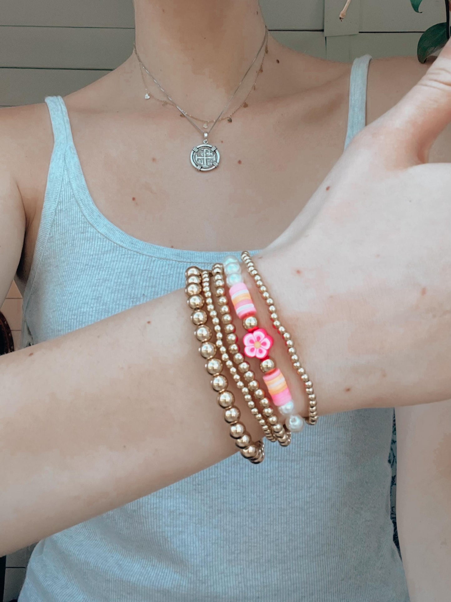 Hibiscus Bracelet Summer Stack | Vacation bracelet - Gold Bracelet Stacking Set | 2000s Y2K Beach Girl Jewelry | Summer Gold Bracelet My Store