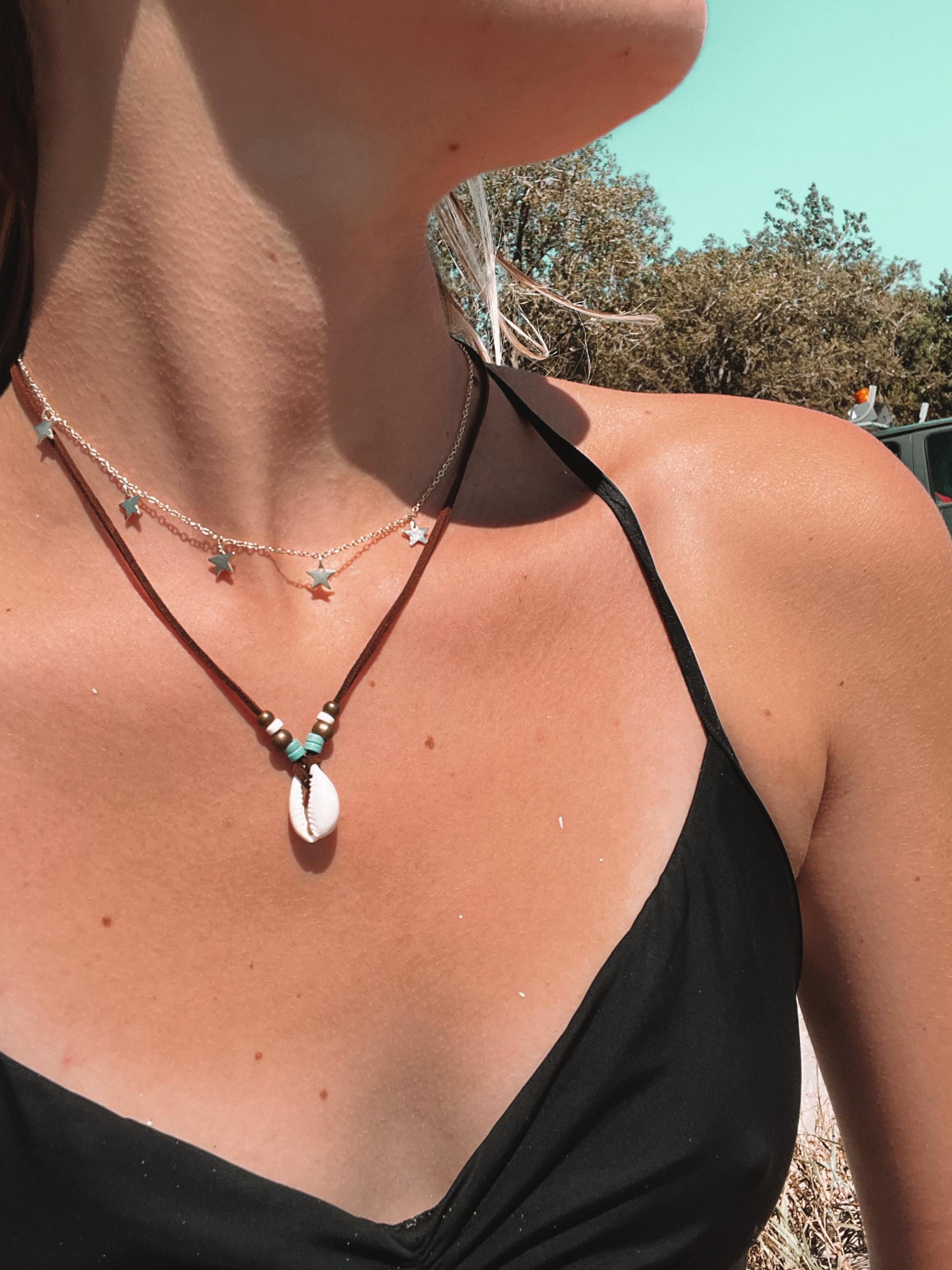 Leather Surfer Puka shell necklace | Dainty Shell necklace | Boho beach choker | Adjustable unisex necklace | Surfer Outerbanks style My Store