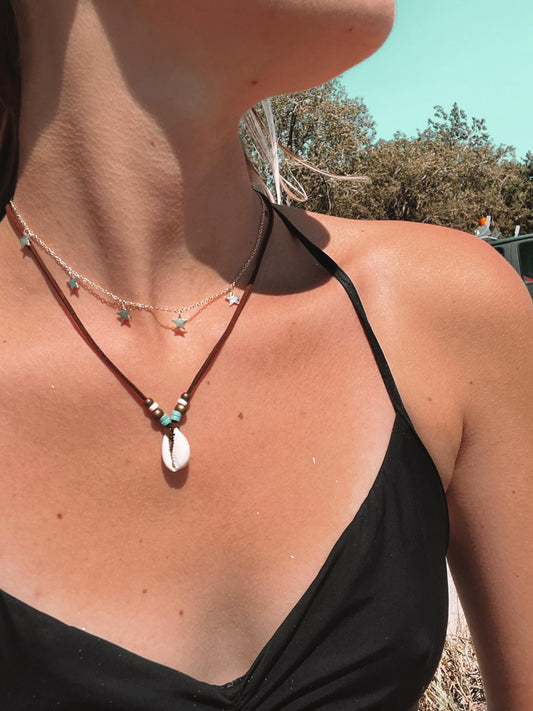 Leather Surfer Puka shell necklace | Dainty Shell necklace | Boho beach choker | Adjustable unisex necklace | Surfer Outerbanks style My Store
