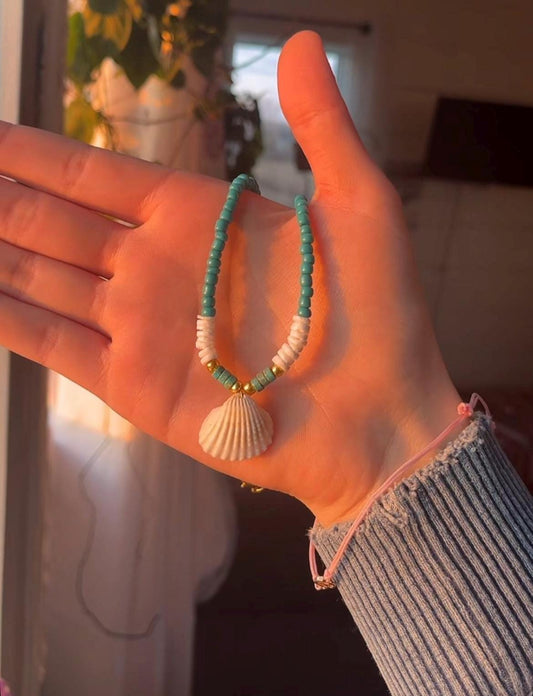 Blue Lagoon Seashell Necklace | Natural stone & glass bead necklace | Summer Beach Jewlery | That Girl Necklace My Store