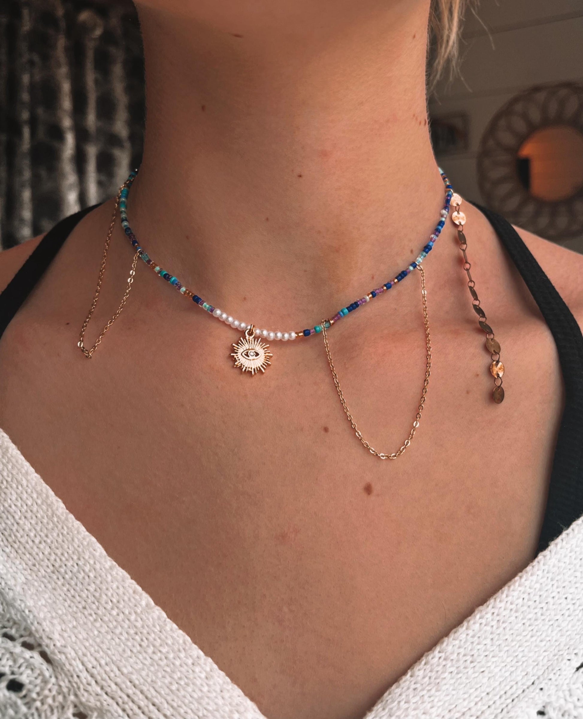 Pirate Style Beaded Necklace | Hippie Glass Bead Necklace | Summer 2025 Choker Necklace | Boho Nexklace Chain and Bead Necklace My Store