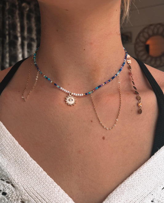 Pirate Style Beaded Necklace | Hippie Glass Bead Necklace | Summer 2025 Choker Necklace | Boho Nexklace Chain and Bead Necklace My Store