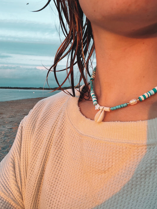 Blue Lagoon Necklace | Puka Shell Necklace | Natural Pearl Necklace | Surfer Style Necklace | Beach Girl Aesthetic Jewelry | Summer Fashion My Store