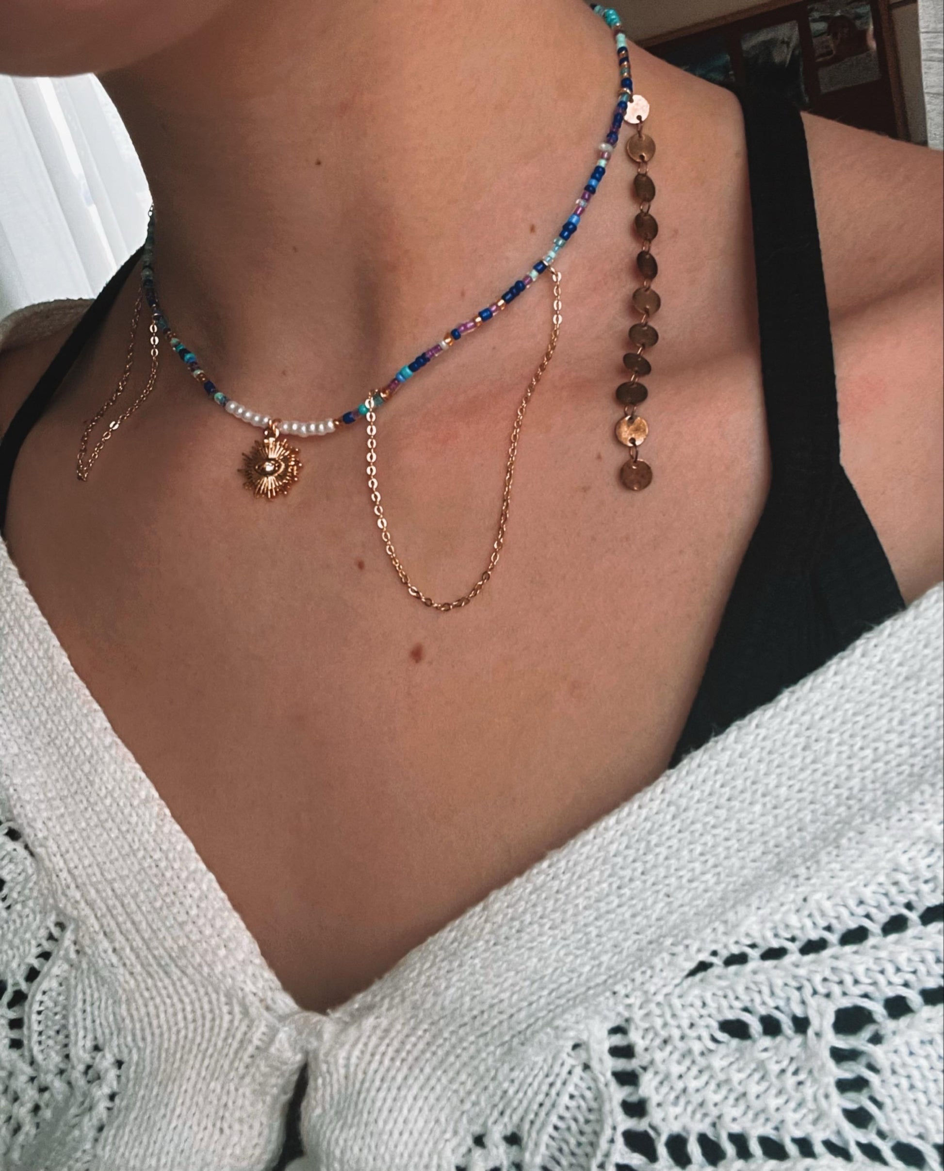 Pirate Style Beaded Necklace | Hippie Glass Bead Necklace | Summer 2025 Choker Necklace | Boho Nexklace Chain and Bead Necklace My Store