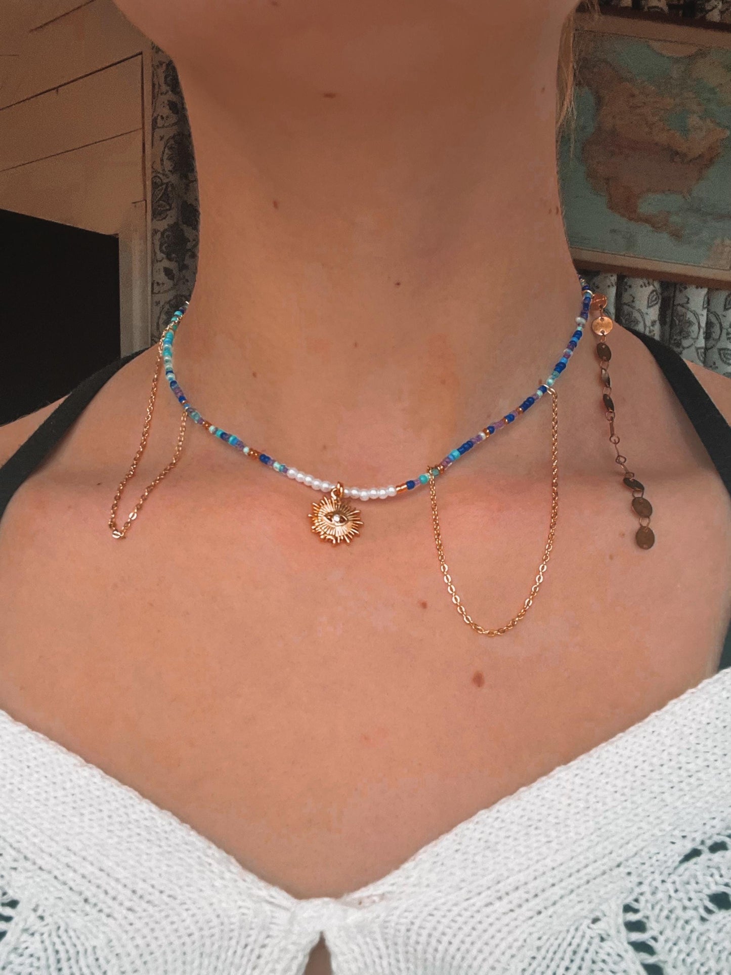 Pirate Style Beaded Necklace | Hippie Glass Bead Necklace | Summer 2025 Choker Necklace | Boho Nexklace Chain and Bead Necklace My Store