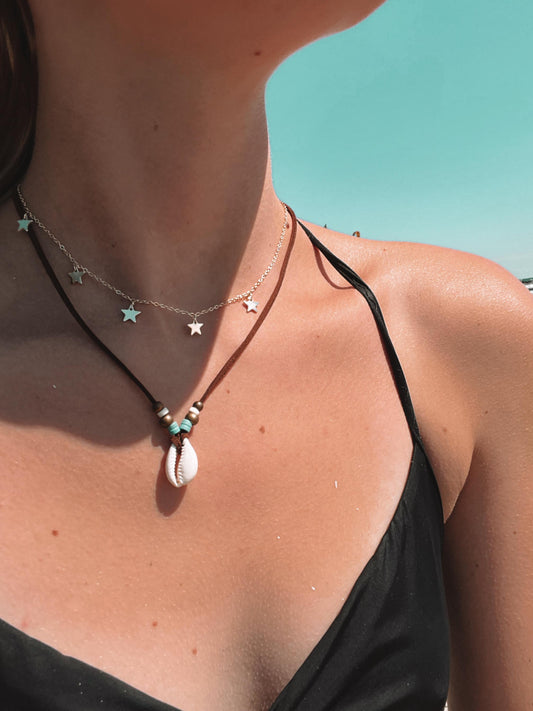 Leather Surfer Puka shell necklace | Dainty Shell necklace | Boho beach choker | Adjustable unisex necklace | Surfer Outerbanks style My Store