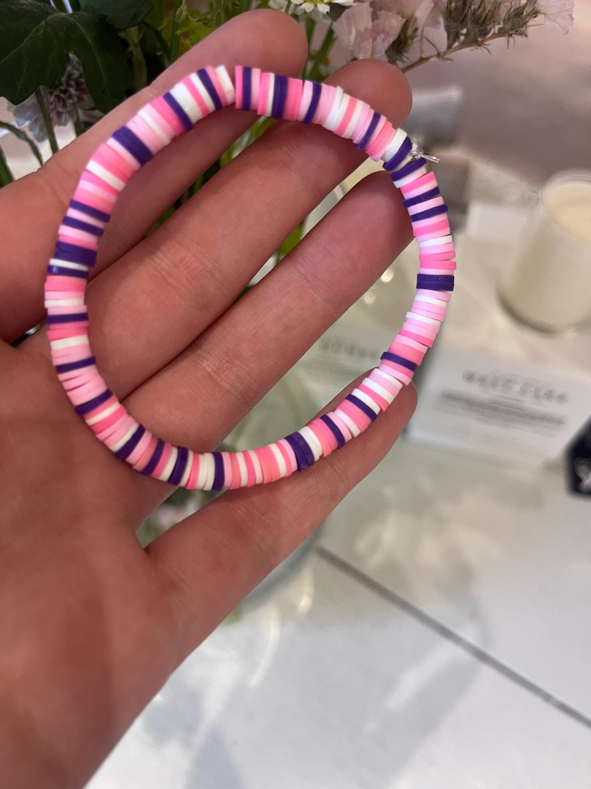 Pink and Purple Heishi Bracelet | Surfer style bracelets | Summer 2025 | Waterproof jewlery | Summer Jewlery | Vacation Bracelet My Store