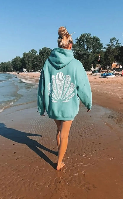 Teal Seashell Hand Drawn Hoodie