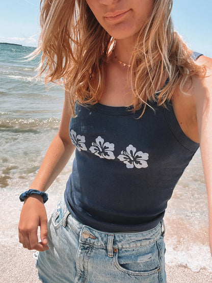 Navy Habiscus Surfer Tank Top