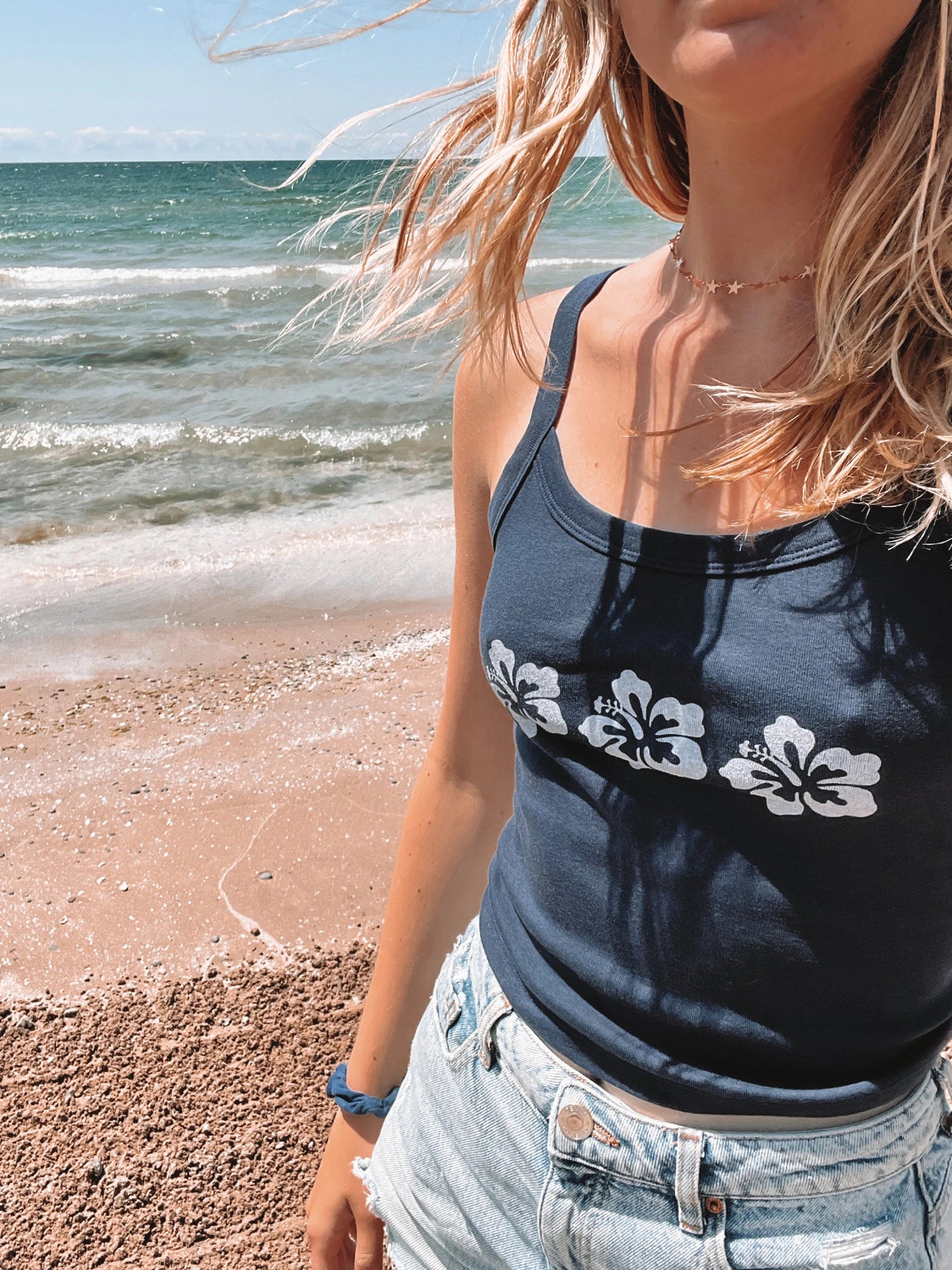 Navy Habiscus Surfer Tank Top