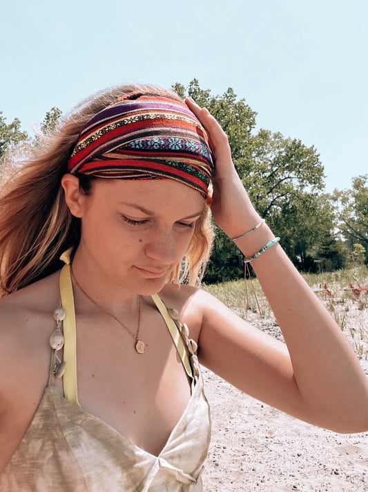 Boho Style | Linen Style Summer Headband | Striped design | Beachy Cotton Bandanna | Outerbanks Style Headband | Pouge OBX My Store