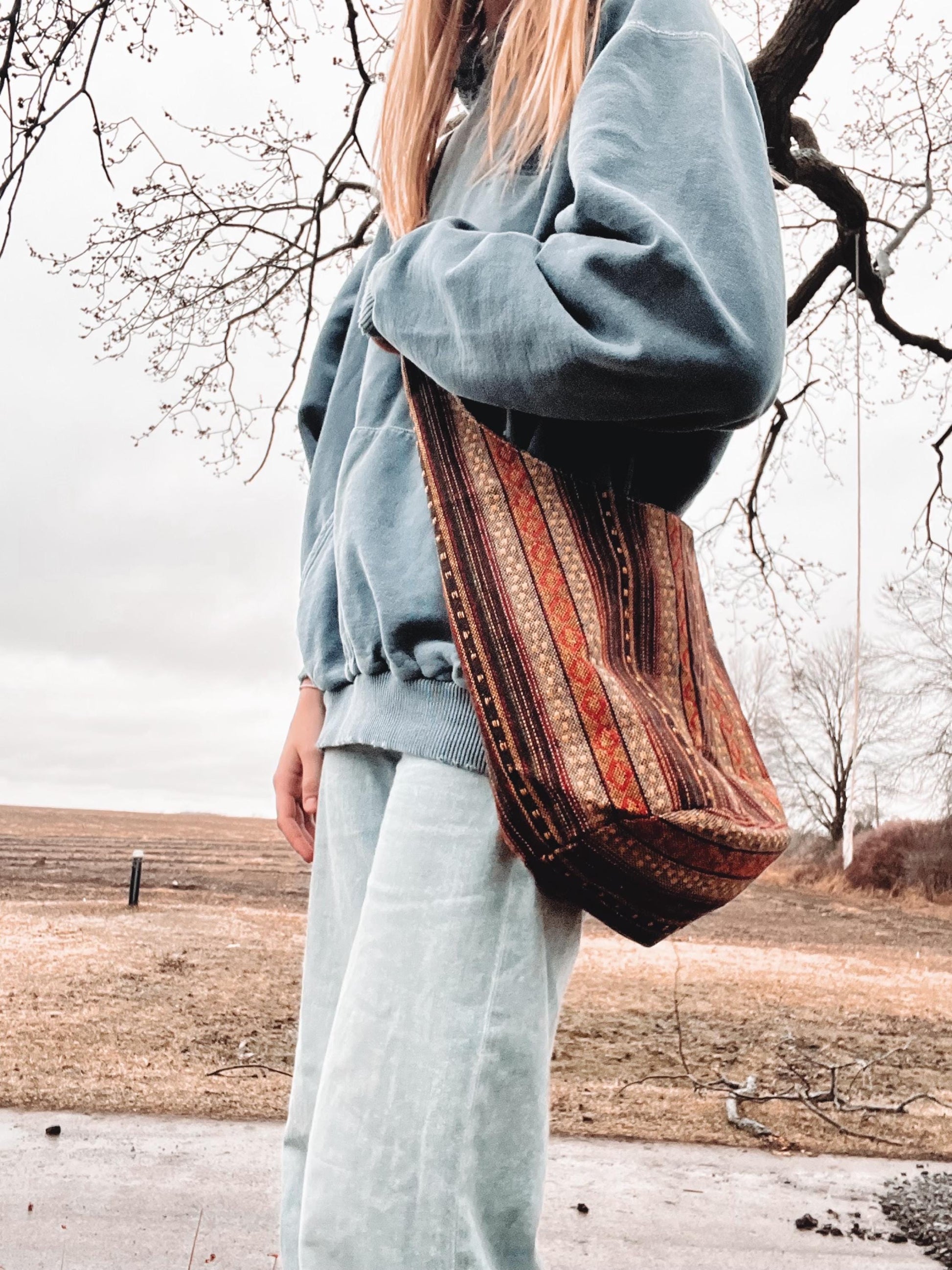 Hippie Style Beach Adventure side tote bag | Shoulder Side Striped Tote bag | Outerbanks Style Bag My Store