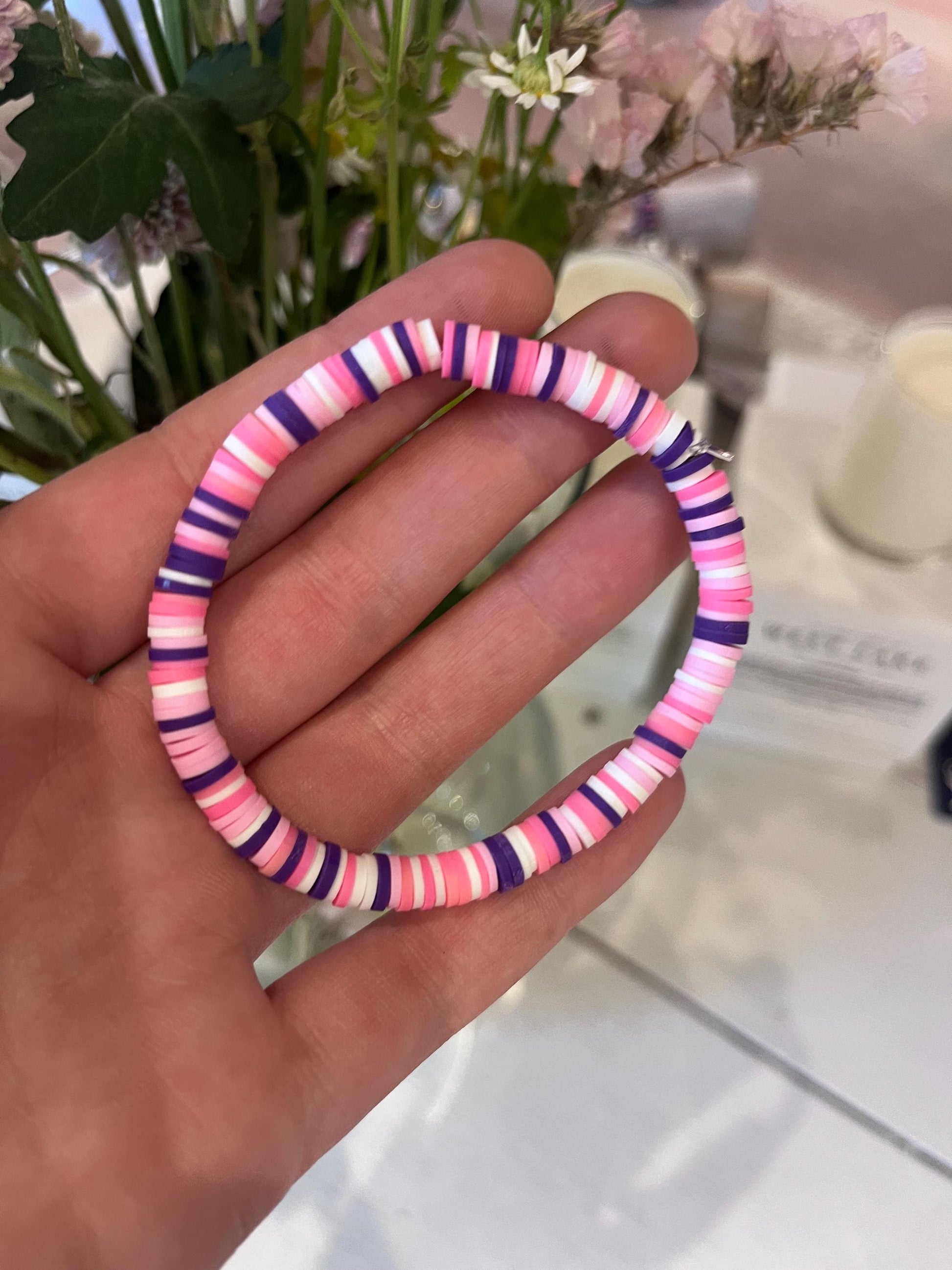 Pink and Purple Heishi Bracelet | Surfer style bracelets | Summer 2025 | Waterproof jewlery | Summer Jewlery | Vacation Bracelet My Store