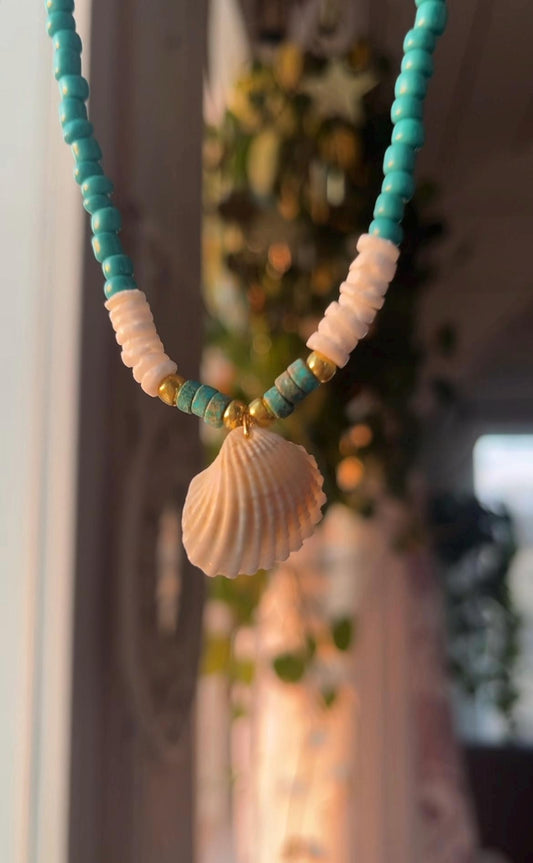 Blue Lagoon Seashell Necklace | Natural stone & glass bead necklace | Summer Beach Jewlery | That Girl Necklace My Store