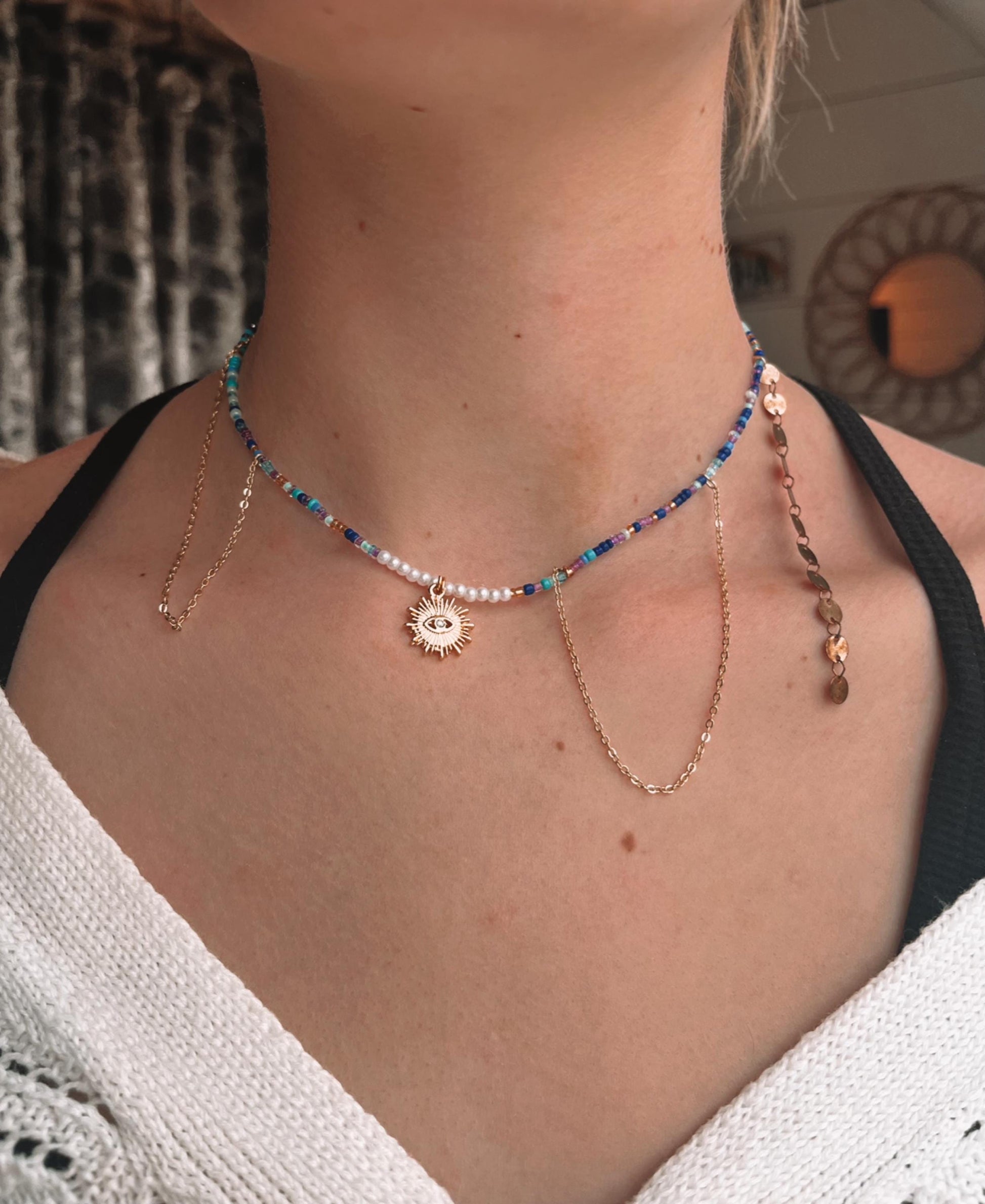 Pirate Style Beaded Necklace | Hippie Glass Bead Necklace | Summer 2025 Choker Necklace | Boho Nexklace Chain and Bead Necklace My Store